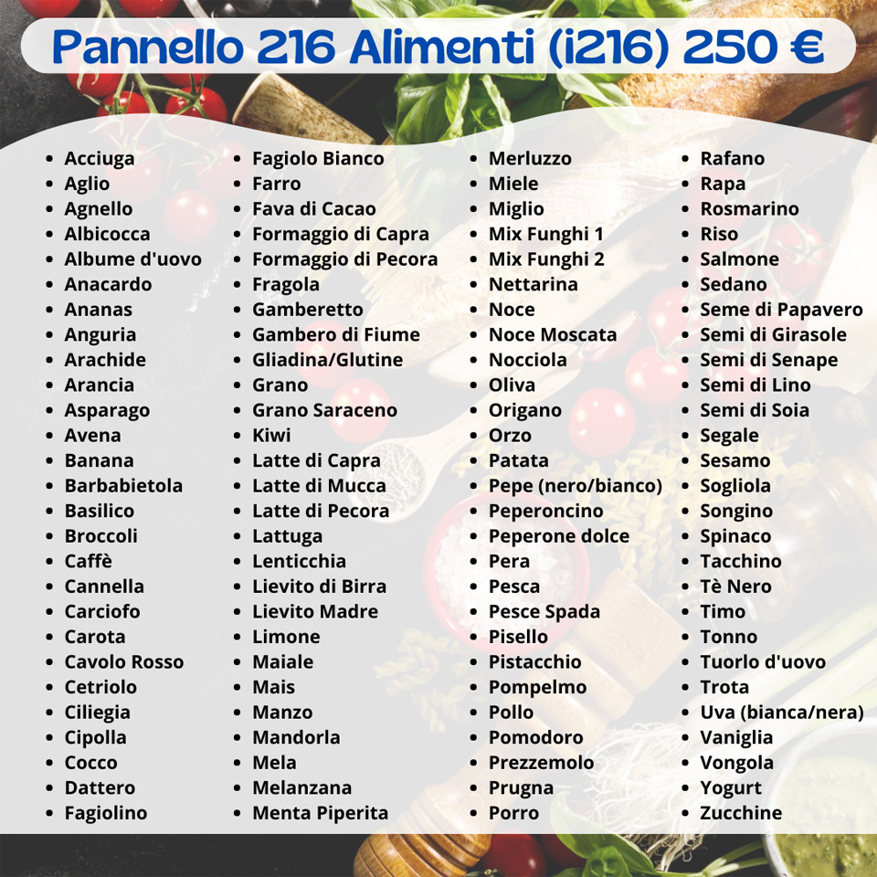 Pannello i216, da 216 alimenti